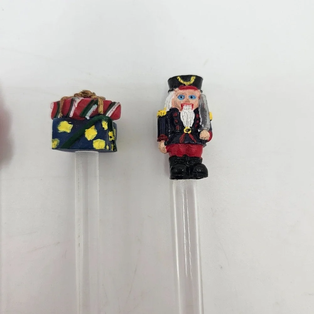 Vintage Christmas‎ Swizzle Stir Sticks Lot of 6 Santa Nutcracker Wreath